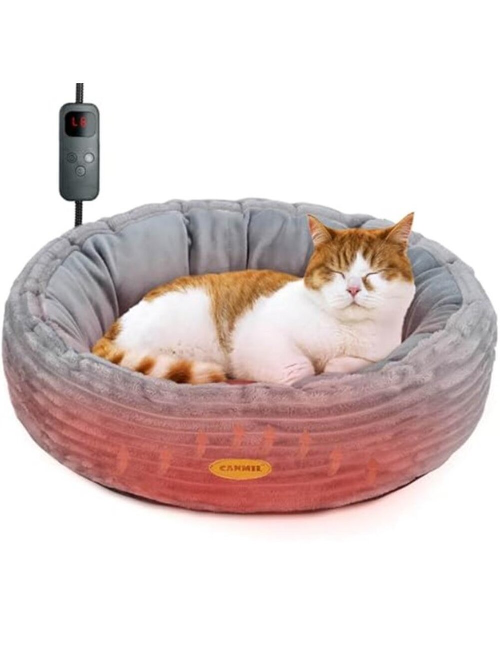 Heated Cat Bed Electric Warming Donut Pet Bed Adjustable Temperature Washable